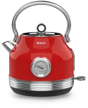 Sogo Hervidor Retro Vintage 2200W - Estilo encantador con funcionalidad elegante para tu cocina - Color Rojo (SS-7760)