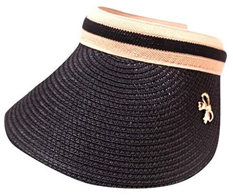 MILAX Strohhut Damen Verstellbar Hut Sonnenschild Visor Sonne Visier Cap Stroh Sonnenhut Sommerhut Uv-Schutz Outdoor Travel Sonnenschutz