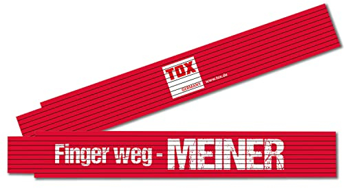 TOX regolo pieghevole 2m in rosso - regolo pieghevole in legno di faggio con funzione di misurazione degli angoli e numeri decimali colorati - classe di precisione III - 9969006-1 pezzo