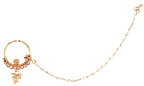Efulgenz Bijoux indiens - Piercing de nez Nath Nathani - Faux piercing de nez - Bijoux de mariage - Perles synthétiques Kundan - Cristal rouge - Bollywood - Bijoux non percés, Cristal, Non connu