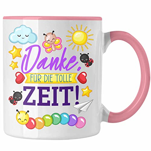 Trendation - Danke Für Die Tolle Zeit Tasse Abschied Abschiedsgeschenk Kindergarten Danke Dankeschön Erzieherin Kindergärtnerin (Rosa)
