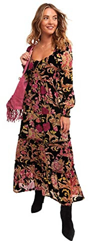 Joe Browns Women's Sweetheart Neck Puff Sleeve Floral Lace Insert Dress, Black, 10