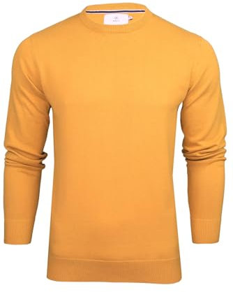 Xact Men’s 100% Cotton Premium 12-Gauge Knit Crew Neck Jumper – Lightweight Soft Pullover Sweater for Smart Casual (Mustard) M