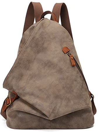 Retro Segeltuch Rucksack PU Vintage Rucksäcke PU Leder Daypack Reisetasche Schulterrucksack für Herren Damen (6882-PU-D.Coffee)