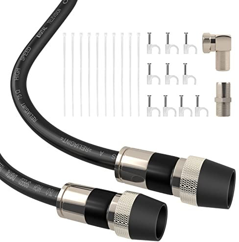 RELIAGINT Coaxial Cable 75FT, RG6 Coax Cable Cord for TV with Weatherproof Rubber Boot - Ideal Outdoor TV Cable Wire and Antenna Wire Extension Cable, Tri-Shield UV - Fire Resistant Wall Rated