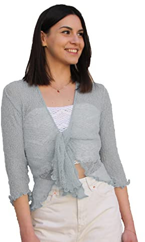 creazioni unique Cardigan Donna Primaverile Estivo Cardigan Donna Elegante in Rete di Viscosa Termica con Essenza di Fiore di Ciliegio (Grigio)
