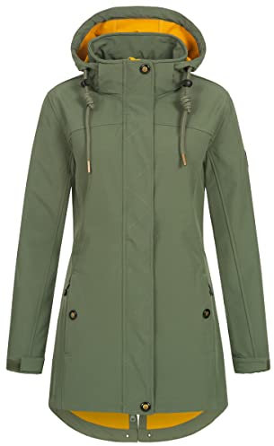 Ankerglut Damen Softshellmantel Kurzmantel mit Kapuze Gefüttert Übergangsjacke #ankerglutbrise Softshelljacke, Oliv, 52 Größen