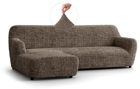 Paulato - Bezug für Sofas mit linker Halbinsel, Sofabezug Ecksofa L Form Stretch Mikrofaser, kratzfestes und maschinenwaschbares Gewebe, WavyTech-Technologie, Made in Italy - Vittoria Braun