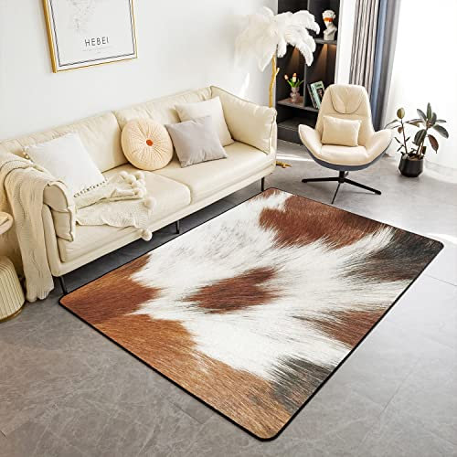 Kuh Pelz Wohnzimmer Teppiche Rindsleder Rustikale westliche Bauernhaus Akzent Teppich Abdeckung Kinder Wild Tier Haut Dekor Moderne Teppich Antirutsch Weiß Braun Teppich Akzent Teppich 150x200cm
