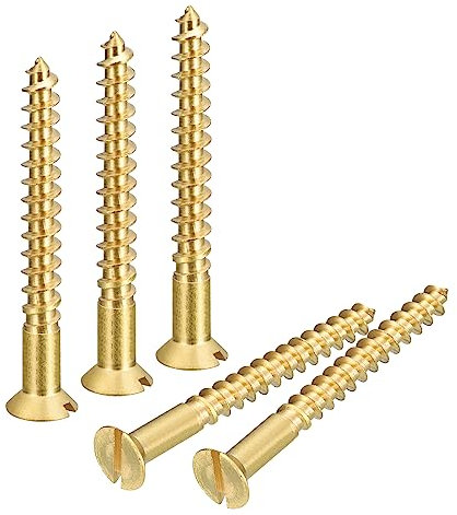 sourcing map Lot de 20 vis à bois en laiton, M6 x 60 mm, tête plate, autotaraudeuse, vis à tête fraisée pour meubles de travail du bois