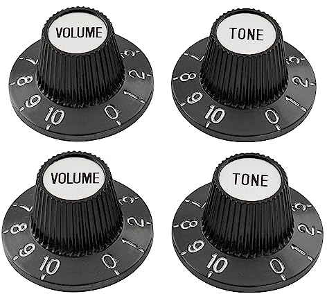 Musiclily Pro Fine 24 Splines Witch Hat Knobs Top Hat Knobs Tone Volume Control Knobs for Electric Guitar Bass Amplifier Effect Pedal, Black with Silver Reflector (Set of 2T2V)