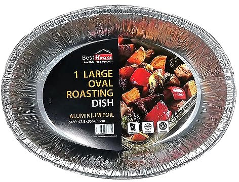 Best House Large Oval Aluminium foil Roasting Dish Trays & Serving Trays - Disposable Tin Foil Baking Pans for Food Storage, Baking, Roasting, Takeaway and Party (L 47 X W 35 X H 8.5 CM) (Pack of 10)