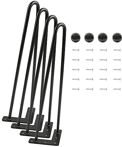 Lot 4 Pieds de Table en épingle à Cheveux, Jambes en métal de Bricolage, 2/3 Barres de Fer, Plus Forte, avec vis et protecteurs de Sol (4 pièces -30cm (Noir-2))