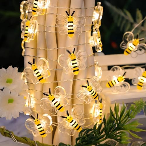 KINGCOO Honigbienen Lichterketten, 3M 30LED Bienen Kupferdraht Lichterketten Batteriebetrie mit Fernbedienung 8Modi für Außen Innen Mädchen Schlafzimmer Weihnachten Hochzeit Party Geburtstagsdeko
