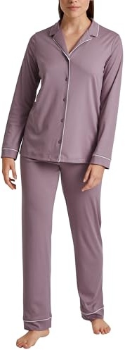 CALIDA Night Lovers Pyjama, durchgeknöpft Damen, aus 100% Supima-Baumwolle, mit stoffbezogenem Gummibund
