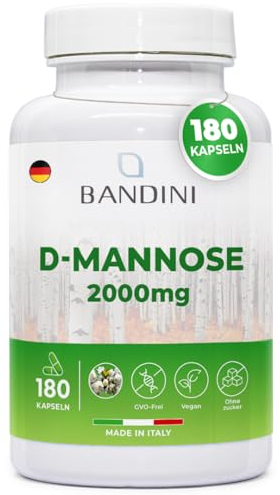 Bandini® D Mannose bei Blasenentzündung, hochdosiert, 180 Kapseln, zur Unterstützung der Harnwege, 100% vegan und gentechnikfrei, 3 Kapseln/Tag für einen 2-Monats-Vorrat