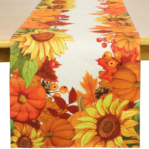 Runner da Tavolo Autunno, 183×33cm Runenr Foglia Zucche Autunnale Decorazione Tavola Autunno Interni (Zucche Arancioni)