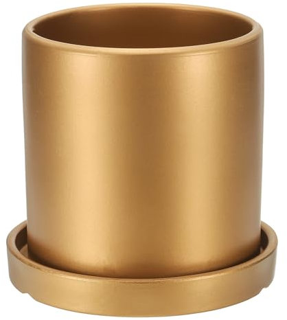 PATIKIL 5 Inch Ceramic Plant Pots, Modern Flower Planters with Drainage Holes and Tray for Decorate Home Indoor Plants Succulent Herb, Gold