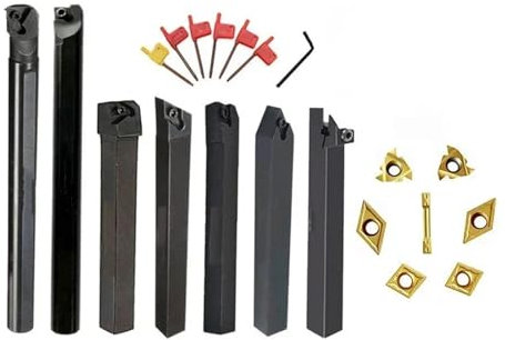 DAISHUJIE Set Drehmeißel 7 Sätze 20-mm-CNC-Drehwerkzeughalter, Bohrstange mit passenden Einsätzen und Schraubenschlüsselsatz for Drehen und Gewindeschneiden(20mm for Steel)