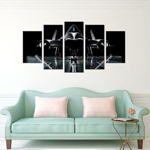 FatAco 5 Panel Wall Art Painting Sr-71 Blackbird Aircraft Pictures Stretched By Wooden Frame Ready To Hang for Home Decoration Gift