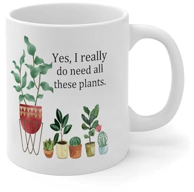 Yes I Really Do Need All These Plants Mug Cactus Blanc Illustration botanique Tasse en céramique humoristique Forme physique Tasse blanche brillante Fête des mères Cadeau de fiançailles pour femme