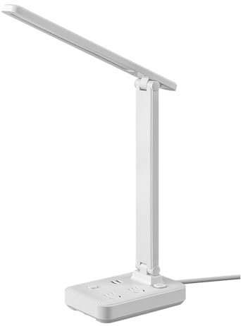 Faucet Doppia USB 2 X Uscite CA a 3 Fori Lampada da scrivania per postazione di Lavoro Angolo Regolabile Dimmerabile a Tre Colori Lampada da scrivania per Sala Studio Interruttore a Pulsante Lampada
