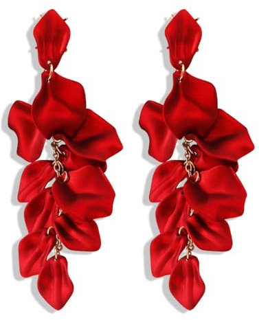 Pendientes con Pétalos de Rosa para Mujer y Niña, Flor Colgantes para Día de San Valentín