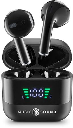 Music Sound, SPARK, Auricolari TWS, Bluetooth, Wireless, Display LED, Play Time 30 Ore, Pairing Automatico, Controlli Touch Sugli Auricolari, Nero