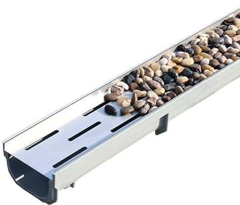 Entwässerungsrinne Regenrinne Drainage Graben Kanal Drain Mit U-Rost, 60CM 100CM Kieselsteine Drainagesystem - Hof/Terrasse/Verkehr/Unterdeck Drainage Rinne Rinne Für Regenwasser(60x11x4cm(23 5/8 x 4