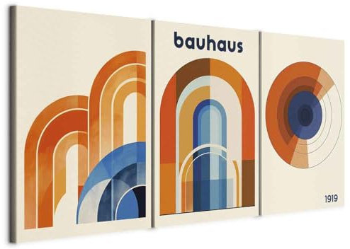 murando - Wandbilder Set 3 tlg Wanddeko Collage 3er 120x60 cm (je 40x60 cm) – Leinwandbild für Wohnzimmer und Schlafzimmer - Orange und blaue Formen - Bauhaus Design a-H-10130-b-a
