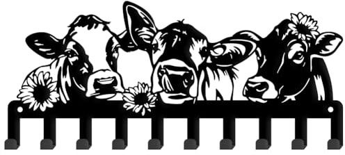 SUPERDANT Schlüsselaufhänger Lustigen Kühen Und Blumen Süße Kühe 10 Haken Schwarzer Schlüsselbrett Schlüsselhalter Organizer Tiere Wandhaken Zum Aufhängen Schlüsseln Aufhänger Für Die Wand Zu Hause