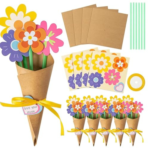 Twinsun Muttertags-Bastelset für Kinder, Blumenstrauß-Bastelset, DIY-Blumenpapier-Bastelarbeiten, Kartenherstellungs-Sets für Muttertag, Geburtstag, Geschenk, Schule, Klassenzimmer, Zuhause (mehrere