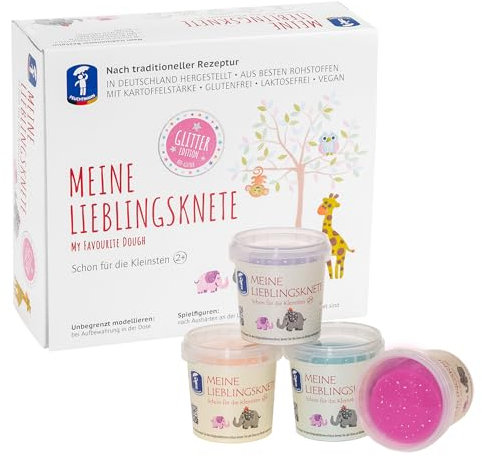Feuchtmann MEINE LIEBLINGSKNETE Glitter Edition - Knetset 4 x 130g, vegane glutenfreie Knete, Kinderknete ungiftig mit Bio-Glitter, Glitzerknete für kreatives Spielen ab 2 Jahren