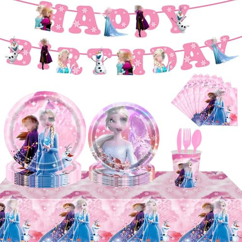 ISABELLA MOON Spider Princess Frozen Tableware Set Birthday Celebration Party Set Birthday Decoration Set for Happy Banner, Plates, Cups Set,Napkins,Tablecloths for 20 Guests (Frozen)