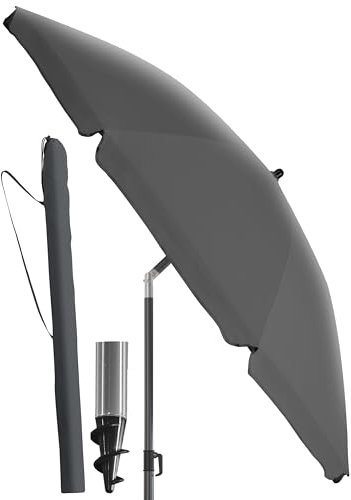 4smile Strandschirm SunnyJoy, Ø 180 cm Anthrazit - UPF 50+ Sonnenschirm Strand mit Hülle, Sonnenschirm Balkon - Strandschirm windfest stabil, platzsparender Balkon Schirm als Ersatz für Kurbelschirm