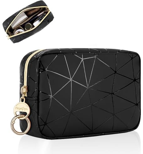 Trousse Trucchi Donna Grande Pochette Porta Truccho per Cosmetica Portatile Piccolo Beauty Case da Viaggio Borsa da Toilette Impermeabile Idee Regalo Ragazza Compleanno 16 * 5 * 11cm(1Pz,Nero)