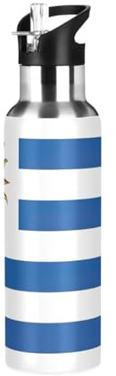 Botella de agua deportiva sin BPA de 32 onzas, botella de agua aislada de acero inoxidable con popote para gimnasio, al aire libre, viajes, escuela, bandera de Uruguay