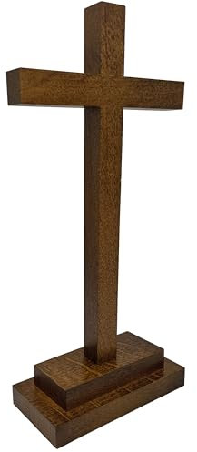 Lunexus Holzkreuz stehend 28,5 cm Buchenholz - gesegnet - Handarbeit Kreuz Holz Stehkreuz Hausaltar Kreuz Deko Holzkreuz klein Friedenskreuz Legekreuz Holz Kommunion Geschenk religiöse Dekoration