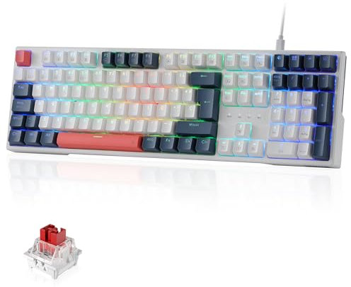 Redragon K668 RGB Teclado Gaming Mecánico Cableado 105+4 Teclas, Interruptores Rojos, Socket Hot-Swappable, Espumas Absorbentes, 2 Sets Teclas Mixtas, Disposición QWERTY Español