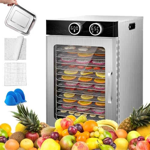 agreilduite Beef Jerky Maker & Commercial Dehydrator - 1200W Fast Drying, Stainless Steel dehydrators for fruit & jerky,with 12 layers - stainless steel mesh disk(29cm),Commercial Jerky, Herb Machine