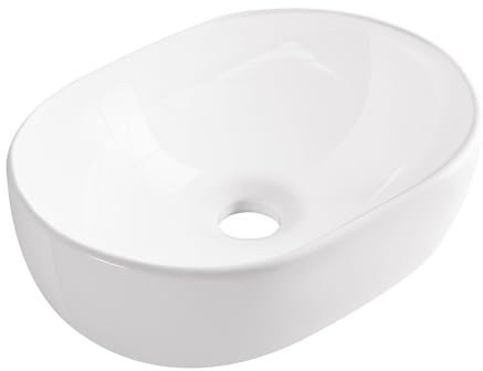 Aquauno Lavabo à poser, rose, 48 x 35 cm, ovale, en céramique, blanc, sans trou de robinetterie ni trop-plein, sanitaire, salle de bain moderne
