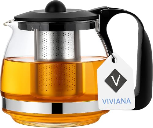 Viviana Glas‑Teekanne „Shov Edition“ – hitzebeständige Teekanne mit Edelstahl‑Infuser, ideal für losen Tee & Klarglas-Optik (1700ml)