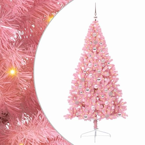 vidaXL Albero di Natale artificiale con luci integrate Rosa 240 cm PVC, Albero di Natale Moderno a Forma di Cono, Illuminazione Festiva USB, Display LED, Decorazione Stagionale per Soggiorno