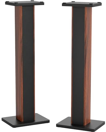 Turosur 36'' Speaker Stand, Wood Grain & Leather Hollow Sand‑Fillable | Universal Floor Hi‑Fi Home Audio Stands for Home Theater, Recording Studio, Gaming Room (90cm)