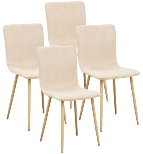 Homy Casa Set of 4 Fabric Dining Chairs, Side Chairs, Armless, Square Metal Legs Walnut for Dining Room, Kitchen, Living Room, Beige S