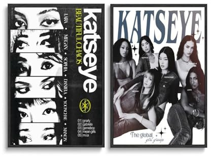 Generisch 2 PCS Katseye Poster Vintage Pop Music Group Black And White Cover Posters Für Zimmer, Ästhetische Leinwand-Wandkunst, Schlafzimmer-Dekor 12x18inch(30x45cm)