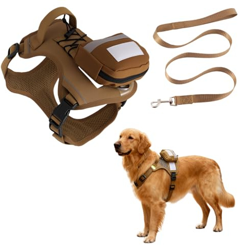 Harnais pour Chien avec Poches Latérales,Gilet Anti-Traction avec Sac a Dos et Laisse en Nylon de 1,2 M pour Voyages,Randonnée,Marche,L'entraînement et la Course a Pied
