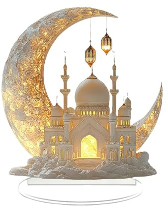Eid Mubarak Tischdekoration, Eid Mubarak Acryl Ornament, Neuartige Mond Castle Ramadan-Dekoration, Ramadan Kareem Dekoration, für Zuhause Tischdeko Festival Partys Geschenke