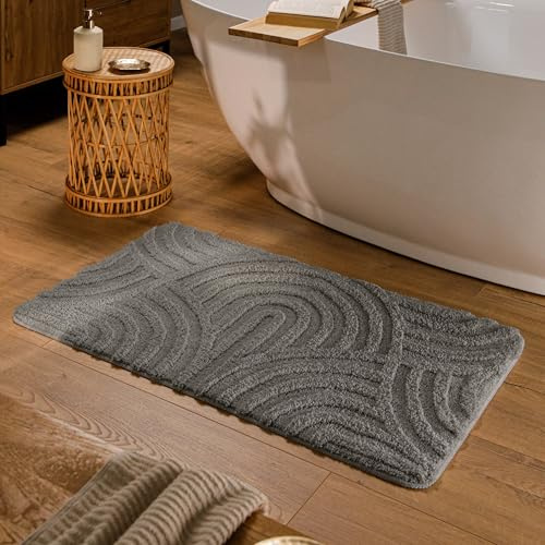 Wecon Home Badteppich Fiete, 80 x 150 cm, Basalt grau | Hoch-Tief-Struktur, waschbar 30°C, rutschhemmend