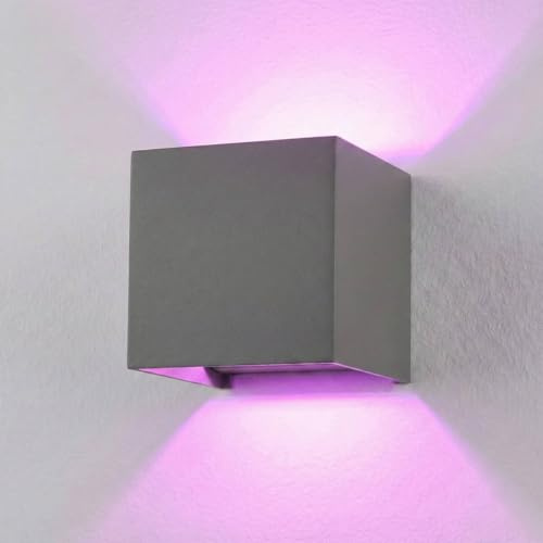 Metzler Lumic Smart LED Up Down Wandleuchte RGBW 6,5 W – App-Steuerung, dimmbar, verstellbarer Lichtwinkel 0–60°, IP65 Innen & Außen, RAL 7039 Quarzgrau